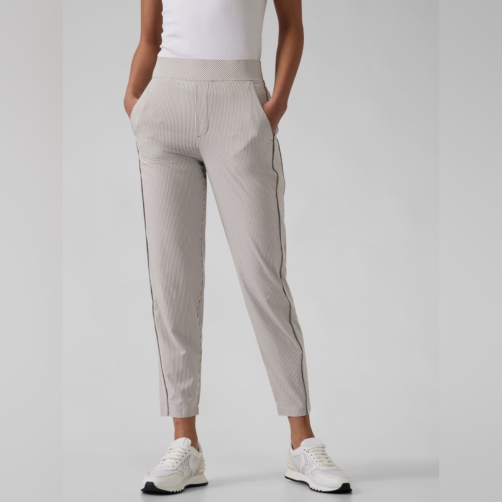 Athleta Brooklyn ankle textured pants striped‎ high rise pockets